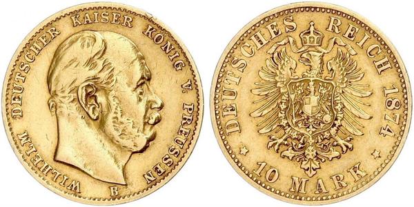 10 Mark Reino de Prusia (1701-1918) Oro Wilhelm I, German Emperor (1797-1888)