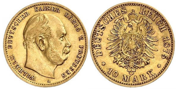 10 Mark Reino de Prusia (1701-1918) Oro Wilhelm I, German Emperor (1797-1888)