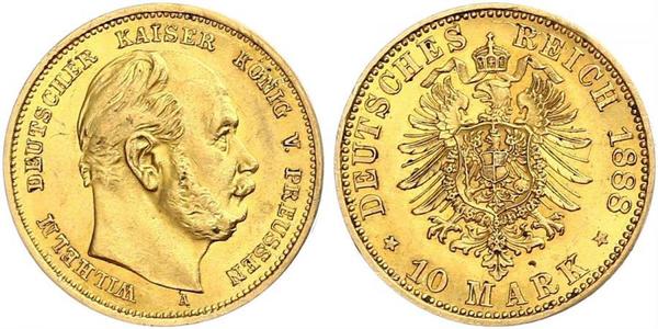 10 Mark Reino de Prusia (1701-1918) Oro Wilhelm I, German Emperor (1797-1888)