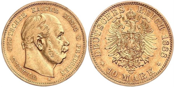 10 Mark Reino de Prusia (1701-1918) Oro Wilhelm I, German Emperor (1797-1888)