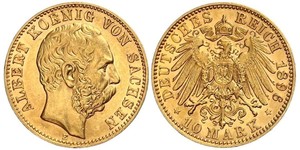 10 Mark Reino de Sajonia (1806 - 1918) Oro Alberto I de Sajonia