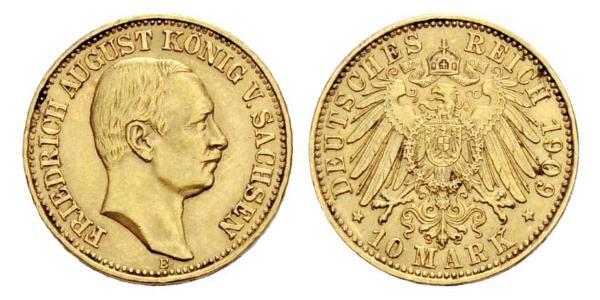 10 Mark Reino de Sajonia (1806 - 1918) Oro Federico Augusto III de Sajonia (1865-1932)