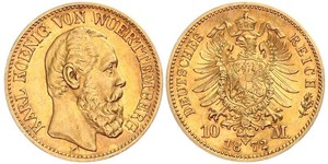 10 Mark Reino de Wurtemberg (1806-1918) Oro Carlos I de Wurtemberg