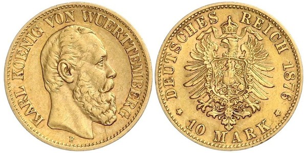 10 Mark Reino de Wurtemberg (1806-1918) Oro Carlos I de Wurtemberg