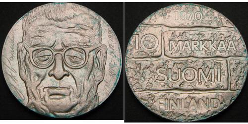 10 Mark Finlandia (1917 - ) Plata Juho Kusti Paasikivi