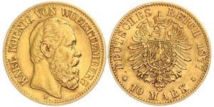 10 Mark Kingdom of Württemberg (1806-1918) 金 卡尔一世 (符腾堡)