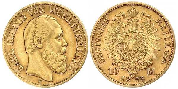 10 Mark Kingdom of Württemberg (1806-1918) 金 卡尔一世 (符腾堡)