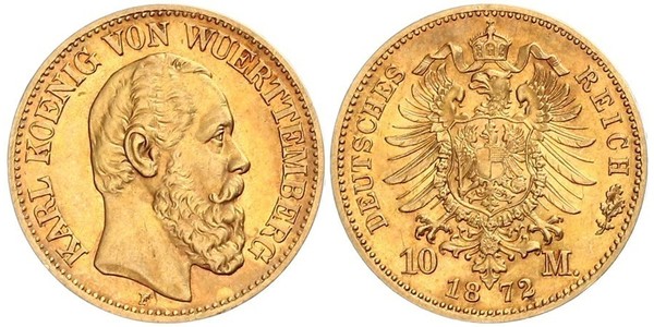 10 Mark Kingdom of Württemberg (1806-1918) 金 卡尔一世 (符腾堡)