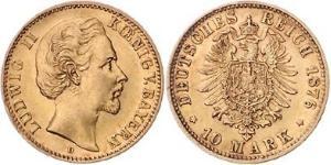 10 Mark 巴伐利亞王國 (1806 - 1918) 金 路德维希二世 (巴伐利亚)