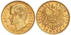 10 Mark 巴伐利亞王國 (1806 - 1918) 金 奥托 (巴伐利亚国王)