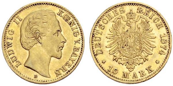 10 Mark 巴伐利亞王國 (1806 - 1918) 金 路德维希二世 (巴伐利亚)