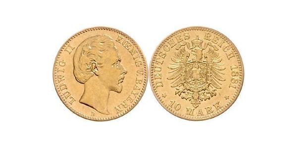 10 Mark 巴伐利亞王國 (1806 - 1918) 金 路德维希二世 (巴伐利亚)