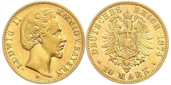 10 Mark 巴伐利亞王國 (1806 - 1918) 金 路德维希二世 (巴伐利亚)