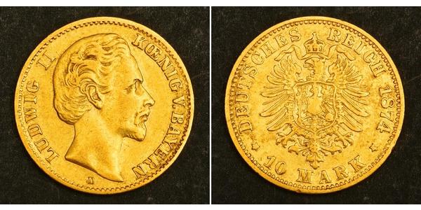 10 Mark 巴伐利亞王國 (1806 - 1918) 金 路德维希二世 (巴伐利亚)