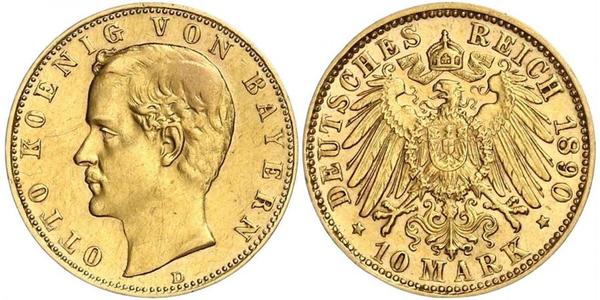 10 Mark 巴伐利亞王國 (1806 - 1918) 金 奥托 (巴伐利亚国王)
