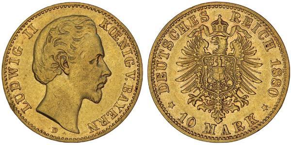 10 Mark 巴伐利亞王國 (1806 - 1918) 金 路德维希二世 (巴伐利亚)