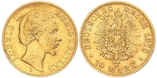 10 Mark 巴伐利亞王國 (1806 - 1918) 金 路德维希二世 (巴伐利亚)