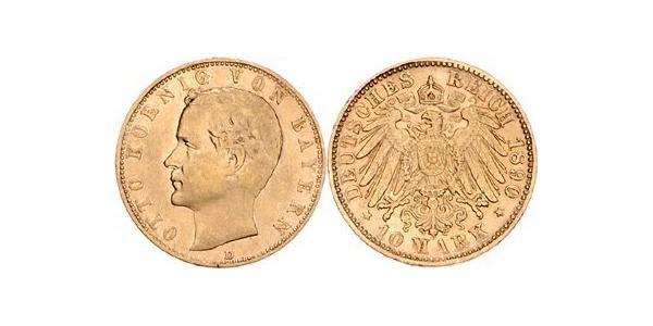 10 Mark 巴伐利亞王國 (1806 - 1918) 金 奥托 (巴伐利亚国王)