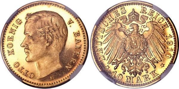 10 Mark 巴伐利亞王國 (1806 - 1918) 金 奥托 (巴伐利亚国王)