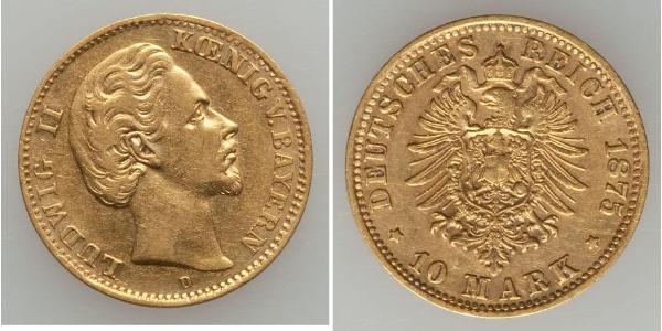 10 Mark 巴伐利亞王國 (1806 - 1918) 金 路德维希二世 (巴伐利亚)