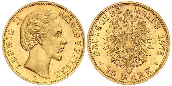 10 Mark 巴伐利亞王國 (1806 - 1918) 金 路德维希二世 (巴伐利亚)