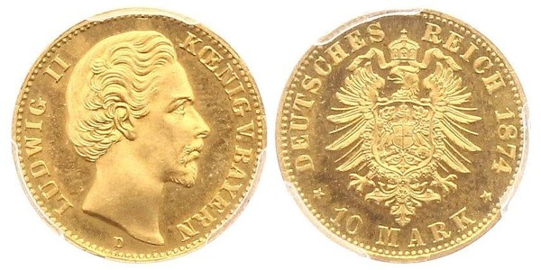 10 Mark 巴伐利亞王國 (1806 - 1918) 金 路德维希二世 (巴伐利亚)