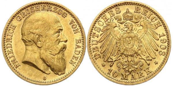 10 Mark 巴登大公國 (1806 - 1918) 金 弗里德里希一世 (巴登)