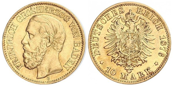 10 Mark 巴登大公國 (1806 - 1918) 金 弗里德里希一世 (巴登)