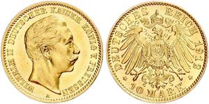 10 Mark 普魯士王國 (1701 - 1918) 金 威廉二世 (德国)