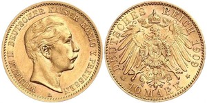10 Mark 普魯士王國 (1701 - 1918) 金 威廉二世 (德国)