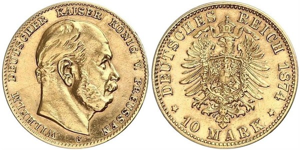 10 Mark 普魯士王國 (1701 - 1918) 金 威廉一世 (德国)