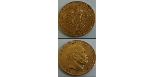 10 Mark 普魯士王國 (1701 - 1918) 金 威廉一世 (德国)