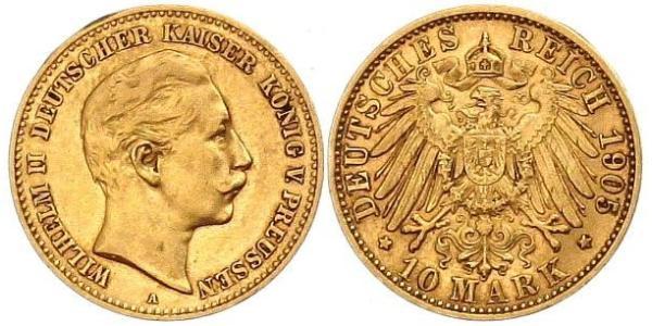10 Mark 普魯士王國 (1701 - 1918) 金 威廉二世 (德国)