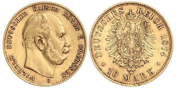 10 Mark 普魯士王國 (1701 - 1918) 金 威廉一世 (德国)
