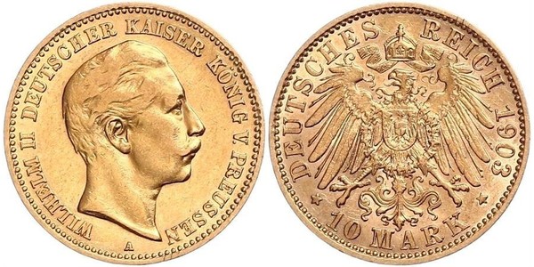 10 Mark 普魯士王國 (1701 - 1918) 金 威廉二世 (德国)