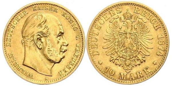 10 Mark 普魯士王國 (1701 - 1918) 金 威廉一世 (德国)