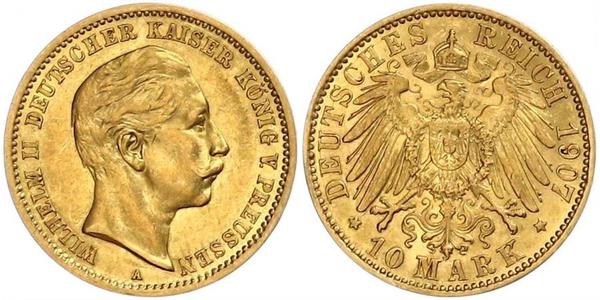 10 Mark 普魯士王國 (1701 - 1918) 金 威廉二世 (德国)