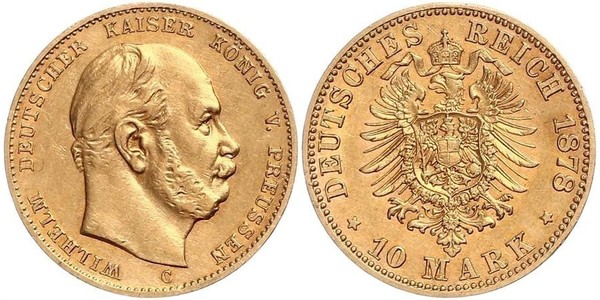 10 Mark 普魯士王國 (1701 - 1918) 金 威廉一世 (德国)
