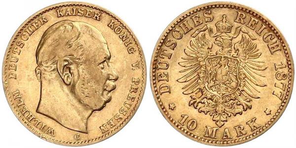 10 Mark 普魯士王國 (1701 - 1918) 金 威廉一世 (德国)