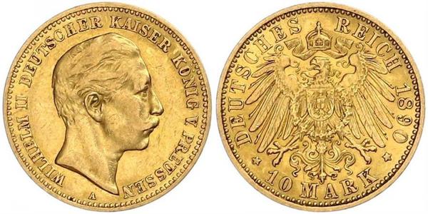 10 Mark 普魯士王國 (1701 - 1918) 金 威廉二世 (德国)