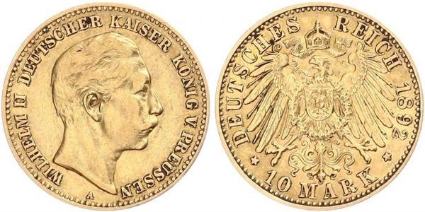 10 Mark 普魯士王國 (1701 - 1918) 金 威廉二世 (德国)