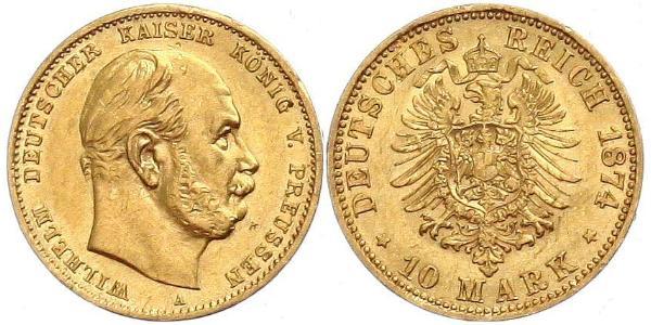 10 Mark 普魯士王國 (1701 - 1918) 金 威廉一世 (德国)