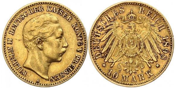 10 Mark 普魯士王國 (1701 - 1918) 金 威廉二世 (德国)