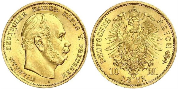 10 Mark 普魯士王國 (1701 - 1918) 金 威廉一世 (德国)