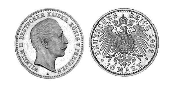 10 Mark 普魯士王國 (1701 - 1918) 金 威廉二世 (德国)