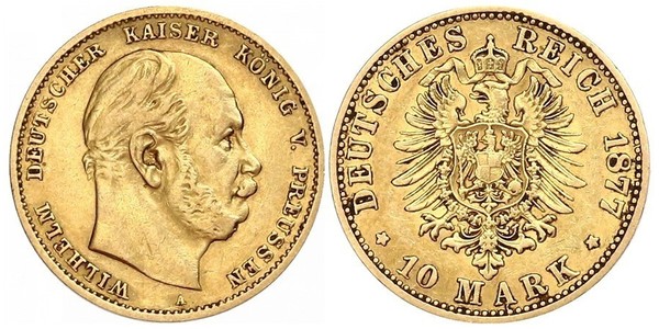 10 Mark 普魯士王國 (1701 - 1918) 金 威廉一世 (德国)