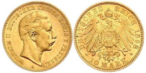 10 Mark 普魯士王國 (1701 - 1918) 金 威廉二世 (德国)