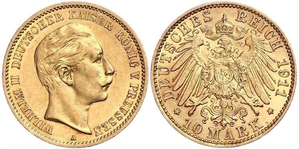 10 Mark 普魯士王國 (1701 - 1918) 金 威廉二世 (德国)