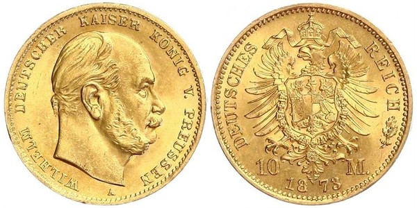 10 Mark 普魯士王國 (1701 - 1918) 金 威廉一世 (德国)