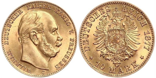 10 Mark 普魯士王國 (1701 - 1918) 金 威廉一世 (德国)